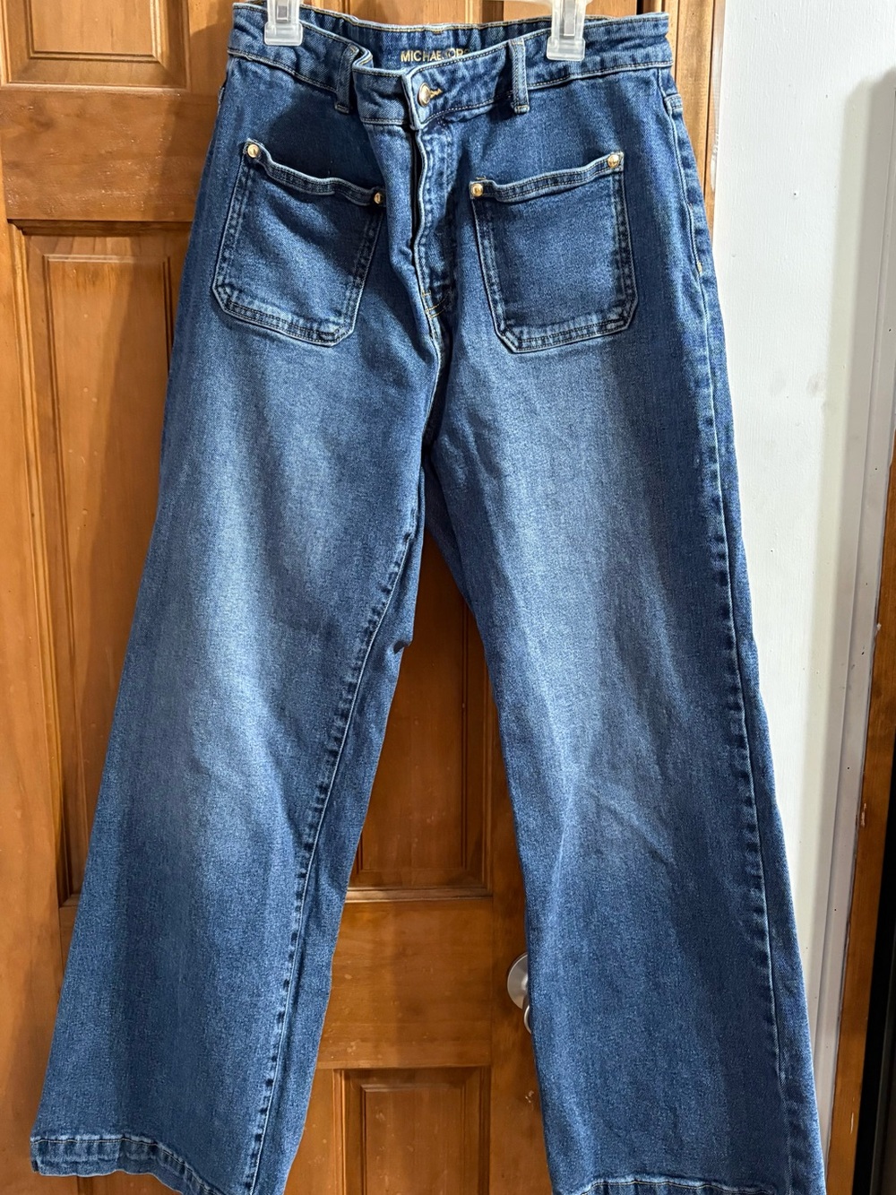 Michael Kors Dark Blue Wide-Leg Jeans with Front Patch Pockets